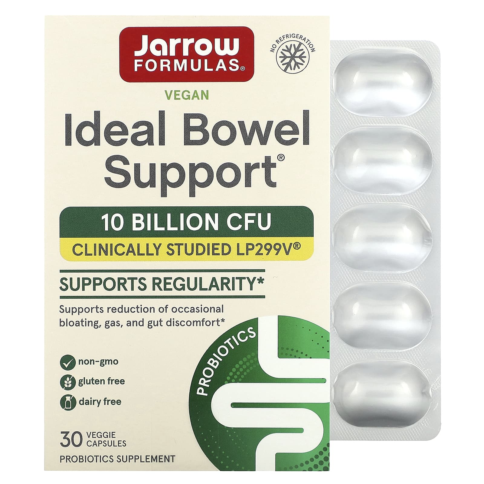 Jarrow Formulas, Ideal Bowel Support, 10 Billion, 30 Veggie Caps UPC 790011030287 | HiLife Vitamins