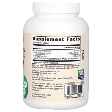 Jarrow Formulas, Saccharomyces Boulardii Plus MOS, 5 Bil, 180 Veggie Caps UPC 790011030294 | HiLife Vitamins