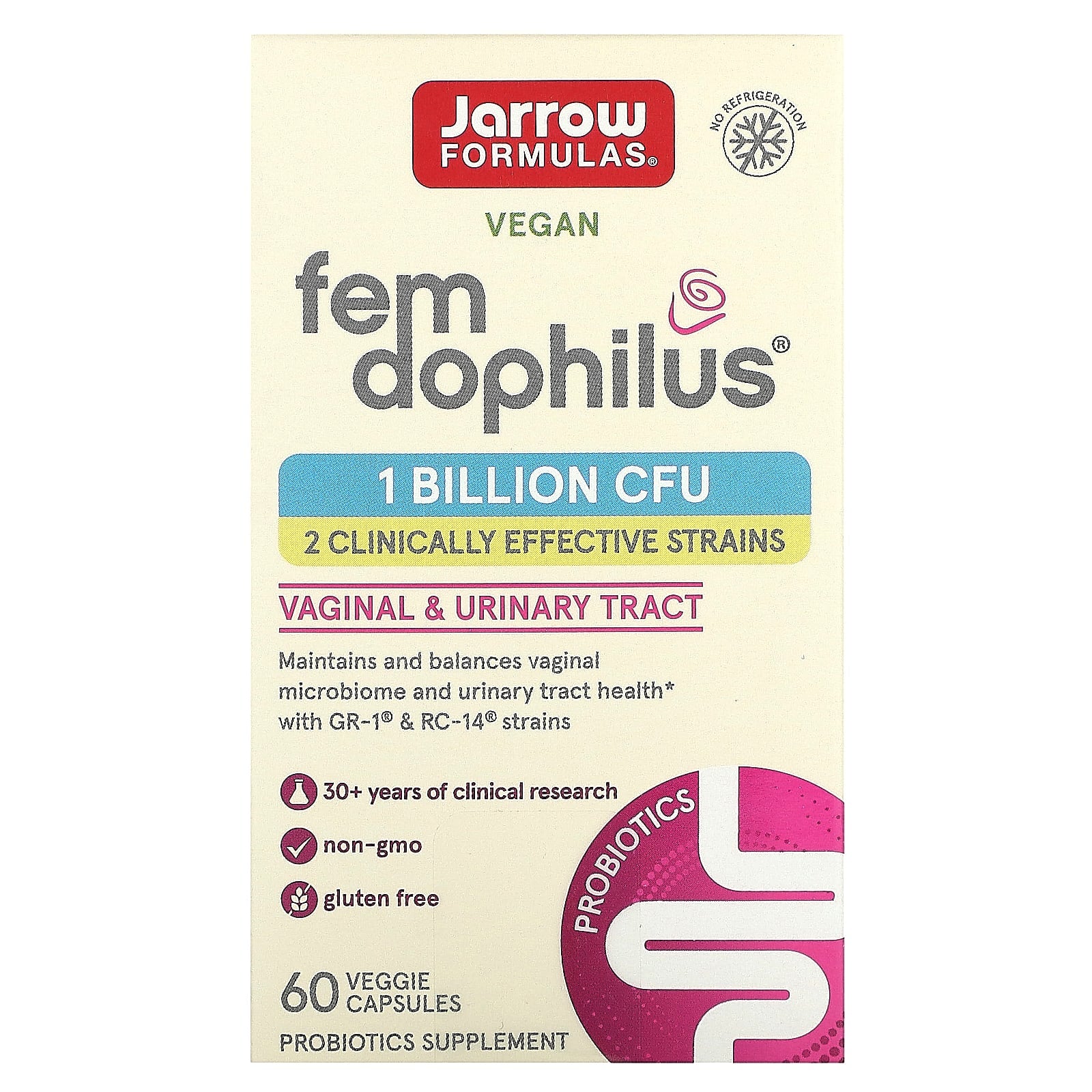 Jarrow Formulas, Fem-Dophilus Shelf Stable, 60 Veggie Caps UPC 790011030423 | HiLife Vitamins