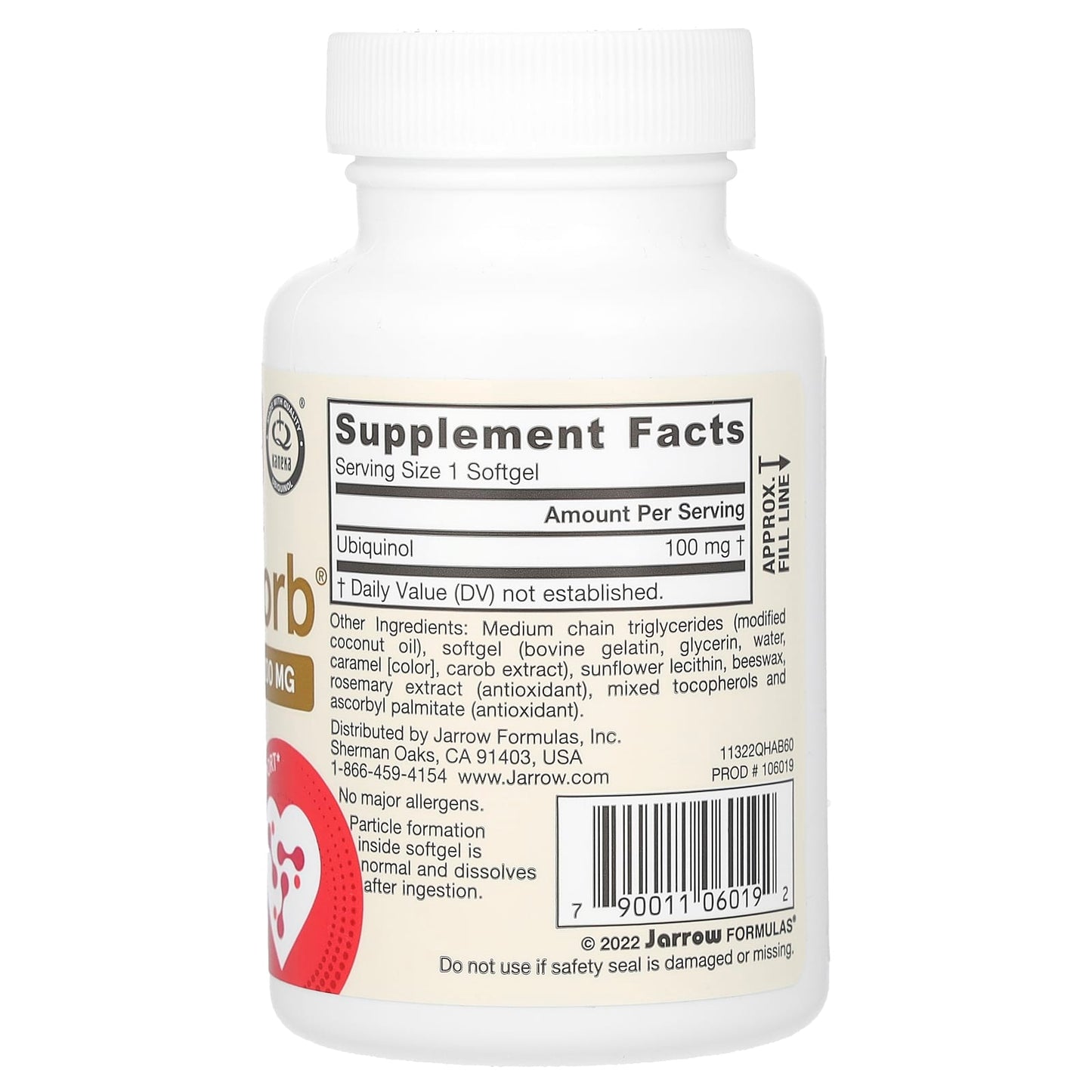 Jarrow Formulas, Ubiquinol, QH-Absorb, 100 mg, 60 Softgels - 790011060192 | Hilife Vitamins