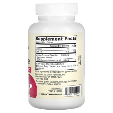 Jarrow Formulas, Evening Primrose, 1300 mg, 60 Softgels UPC 790011090021 | HiLife Vitamins