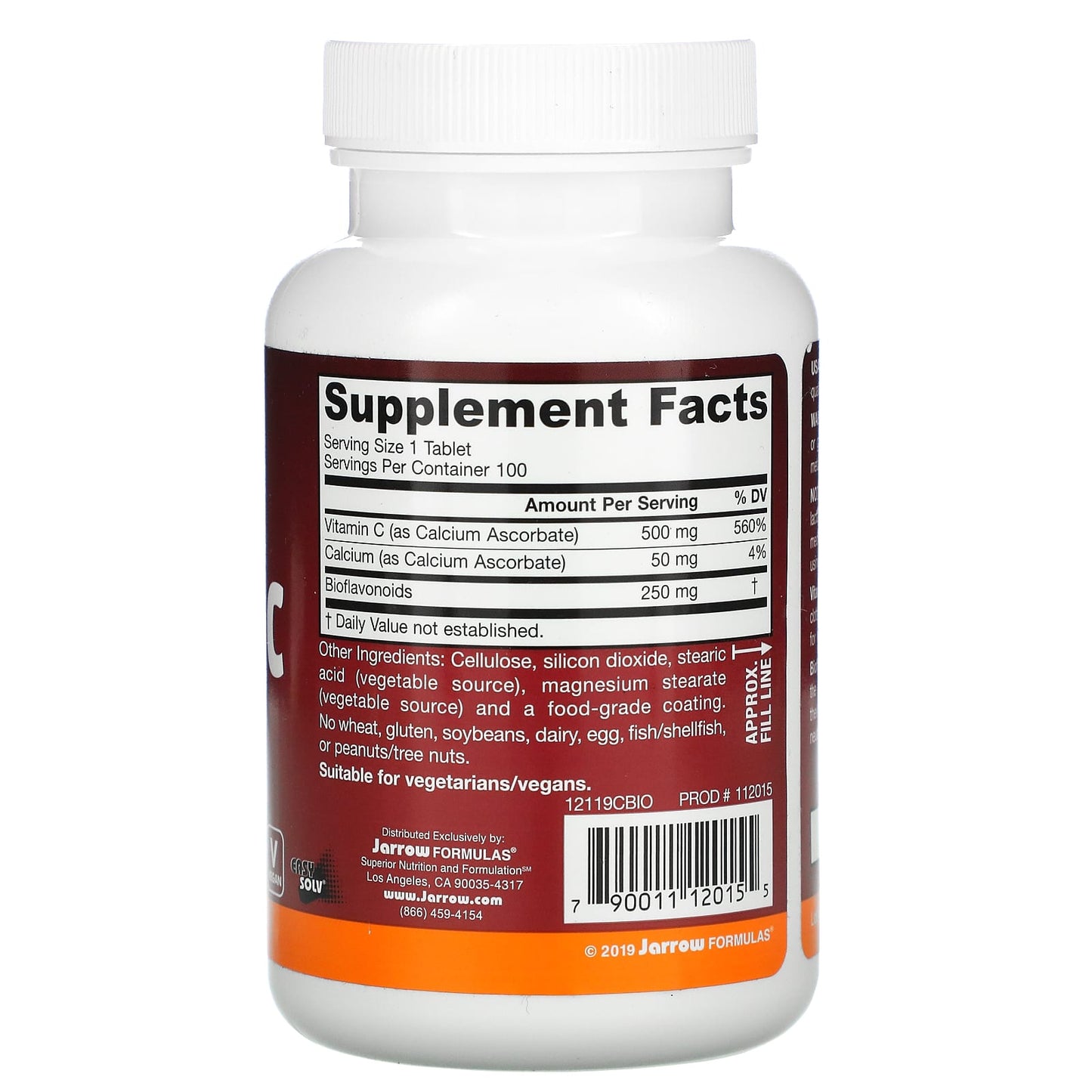 Jarrow Formulas, Vitamin C, 750 mg, 100 Tablets UPC 790011120155 | HiLife Vitamins