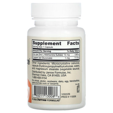 Jarrow Formulas, Zinc Balance, 100 Capsules UPC 790011130086 | HiLife Vitamins