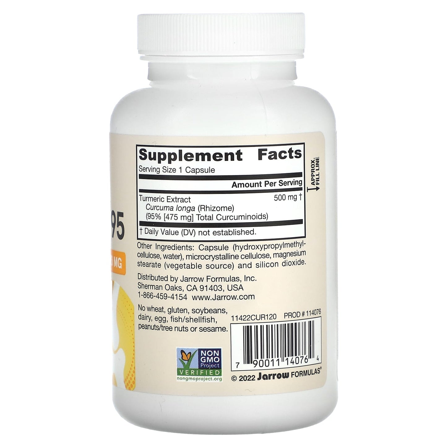 Jarrow Formulas, Curcumin 95, Turmeric Extract, 500 mg, 120 Veggie Caps UPC 790011140764 | HiLife Vitamins