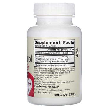 Jarrow Formulas, Resveratrol, 100 mg, 60 Veggie Caps UPC 790011140818 | HiLife Vitamins