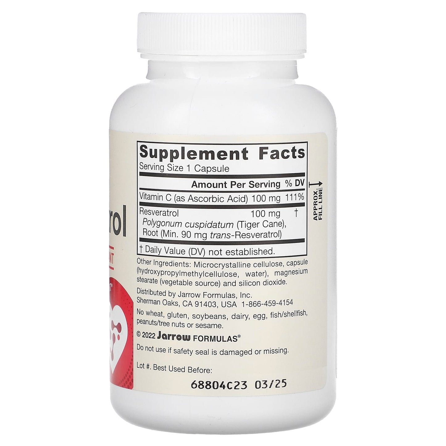 Jarrow Formulas, Resveratrol, 100 mg, 120 Veggie Caps UPC 790011140849 | HiLife Vitamins