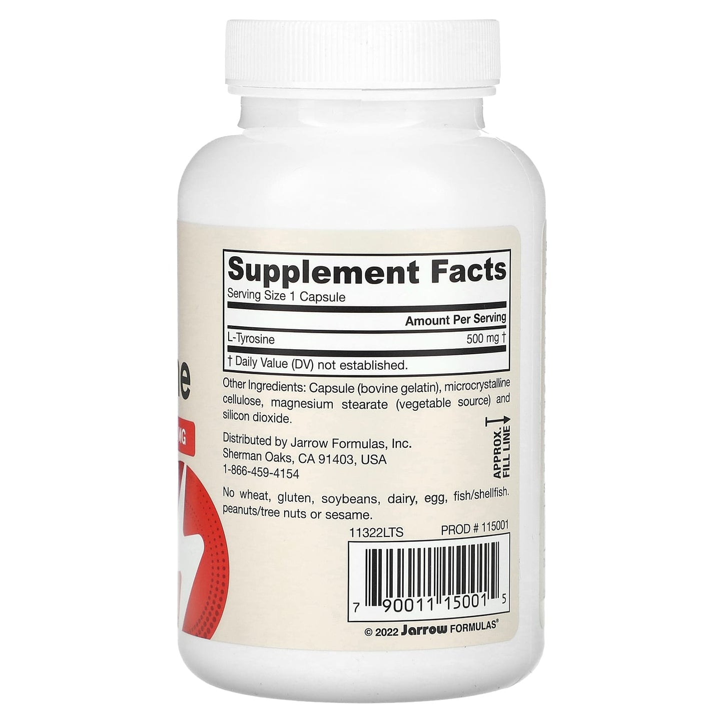 Jarrow Formulas, L-Tyrosine, 500 mg, 100 Capsules UPC 790011150015 | HiLife Vitamins