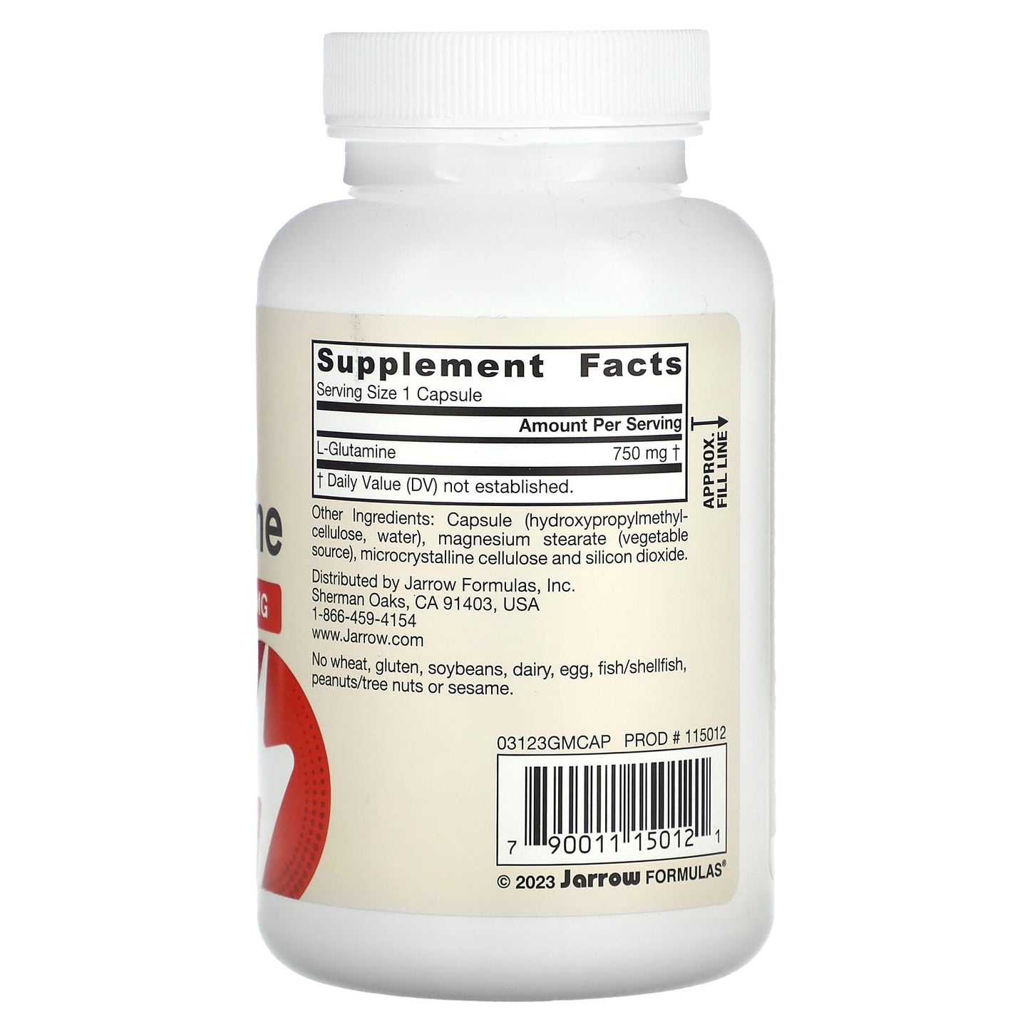 Jarrow Formulas, L-Glutamine, 750 mg, 120 Capsules UPC 790011150121 | HiLife Vitamins