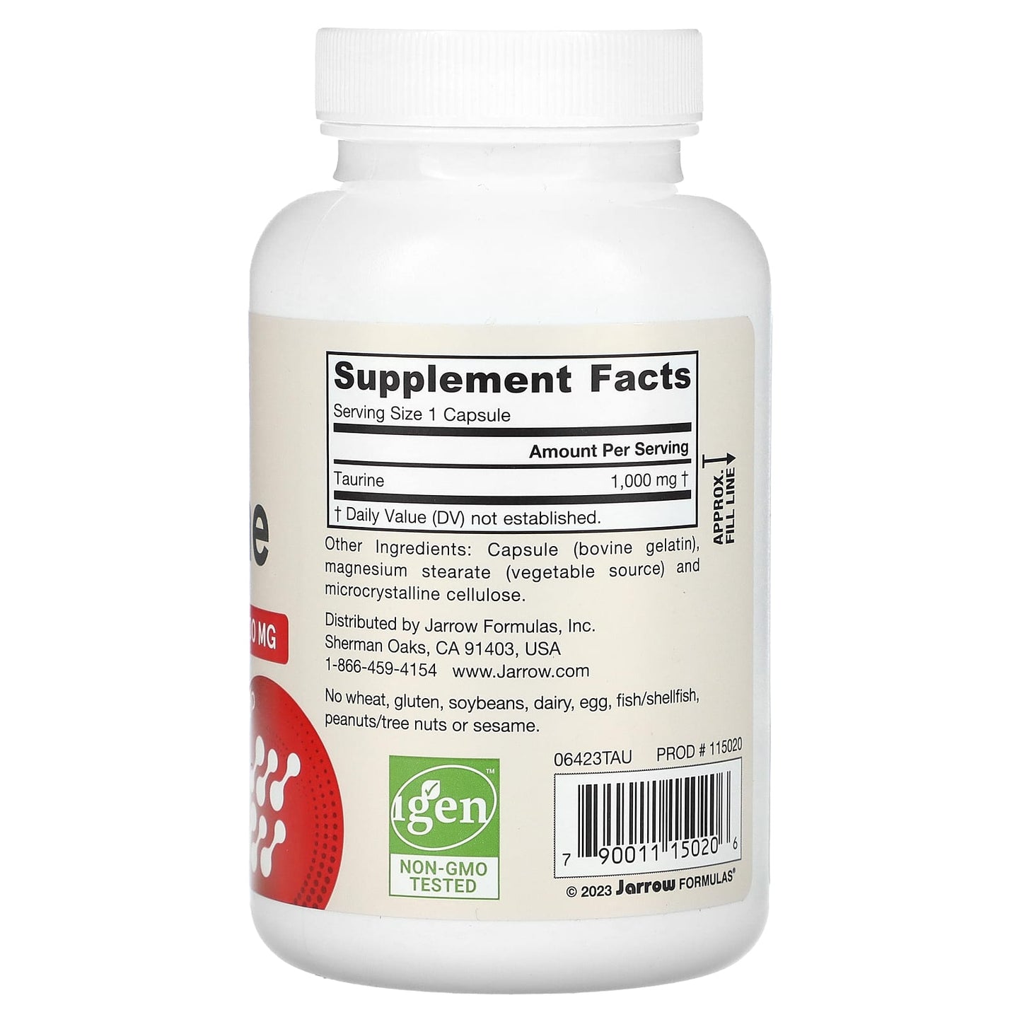Jarrow Formulas, Taurine, 1000 mg, 100 Capsules UPC 790011150206 | HiLife Vitamins