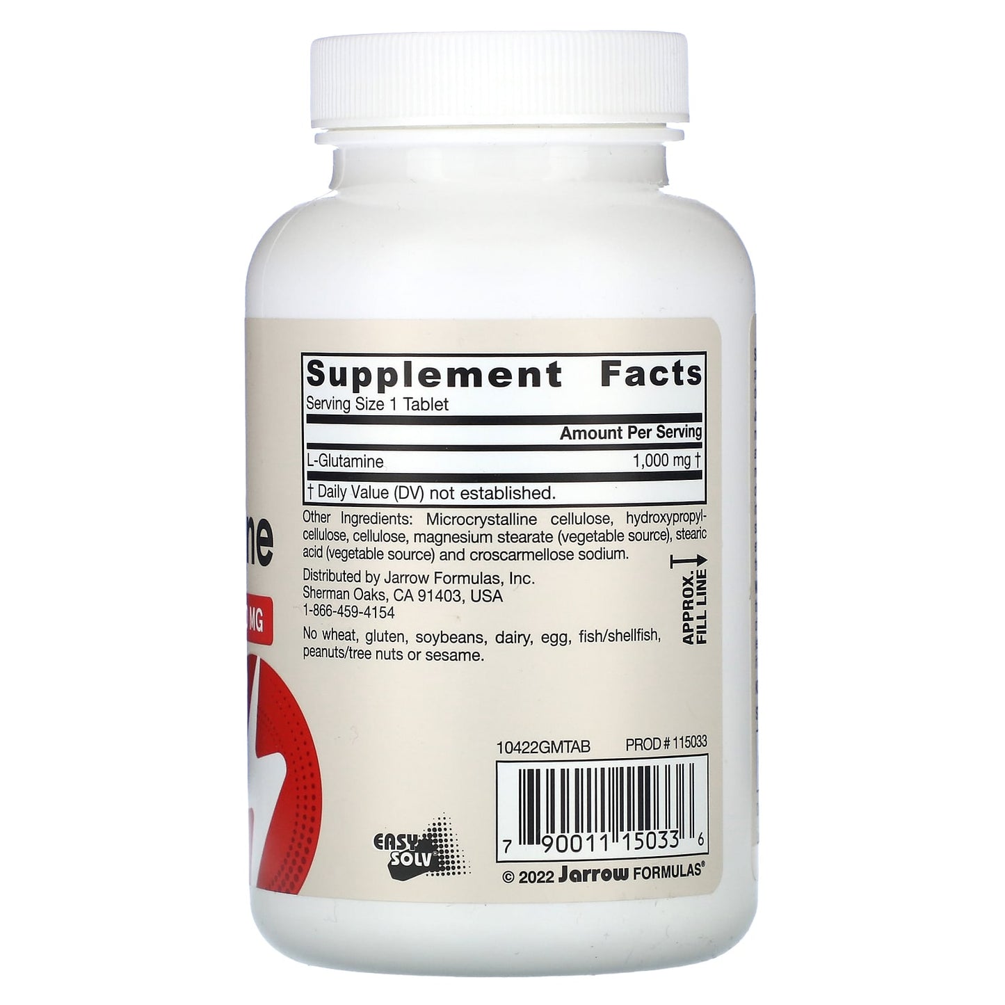 Jarrow Formulas, L-Glutamine, 100 Tablets UPC 790011150336 | HiLife Vitamins