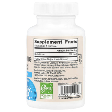 Jarrow Formulas, Glutathione Reduced, 500 mg, 60 Veggie Caps UPC 790011150398 | HiLife Vitamins