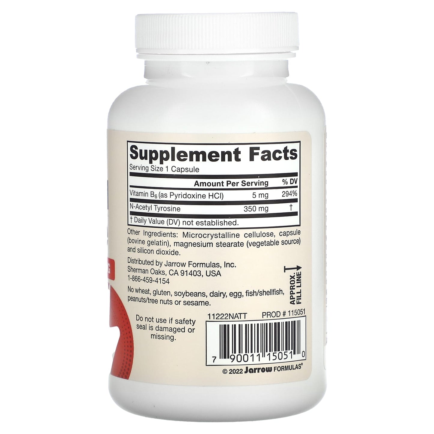 Jarrow Formulas, N-Acetyl Tyrosine, 350 mg, 120 Capsules UPC 790011150510 | HiLife Vitamins
