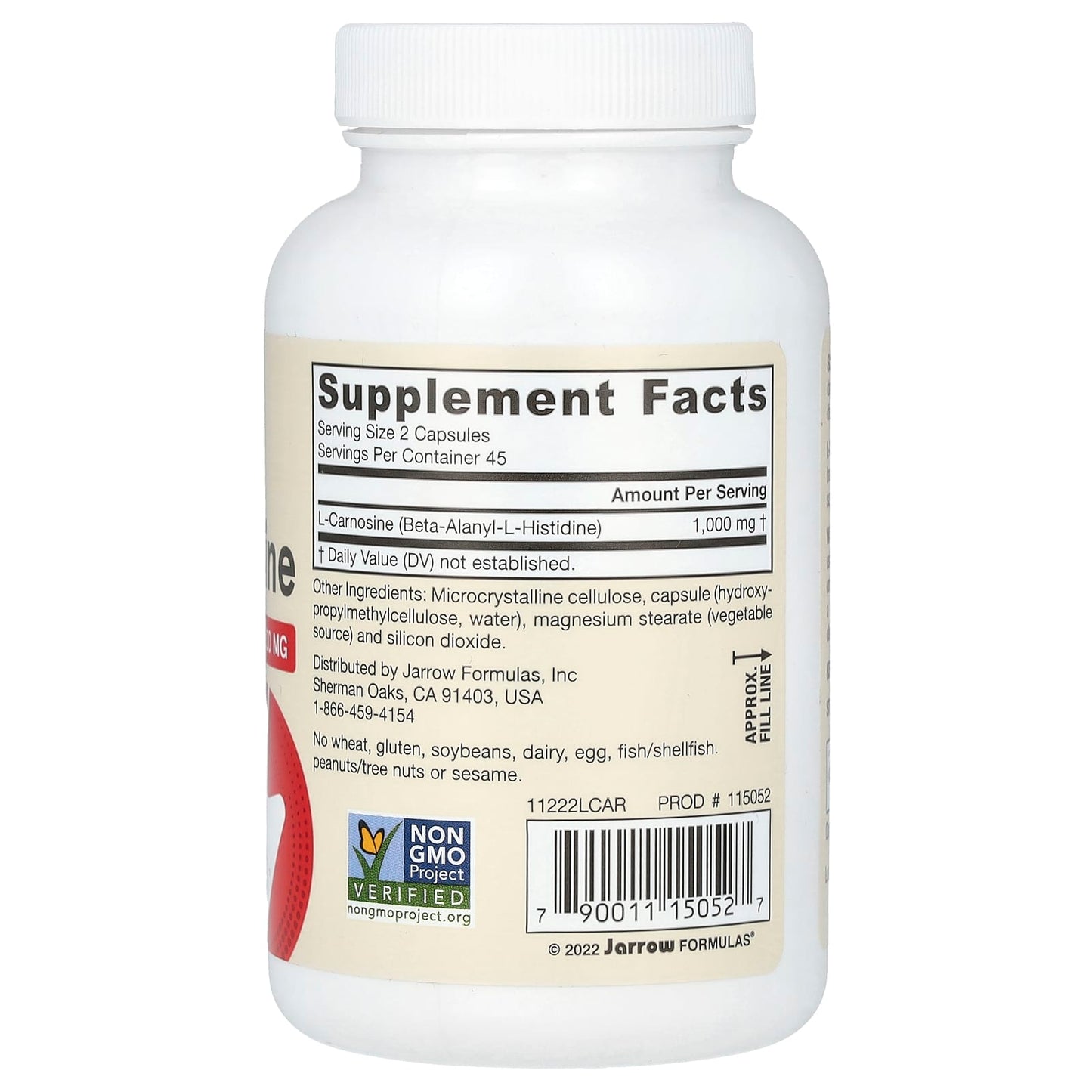 Jarrow Formulas, L-Carnosine, 90 Capsules UPC 790011150527 | HiLife Vitamins