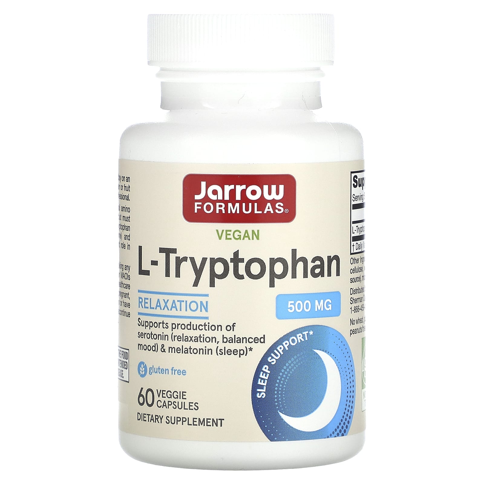 Jarrow Formulas, L-Tryptophan, 500 mg, 60 Veggie Caps UPC 790011150565 | HiLife Vitamins