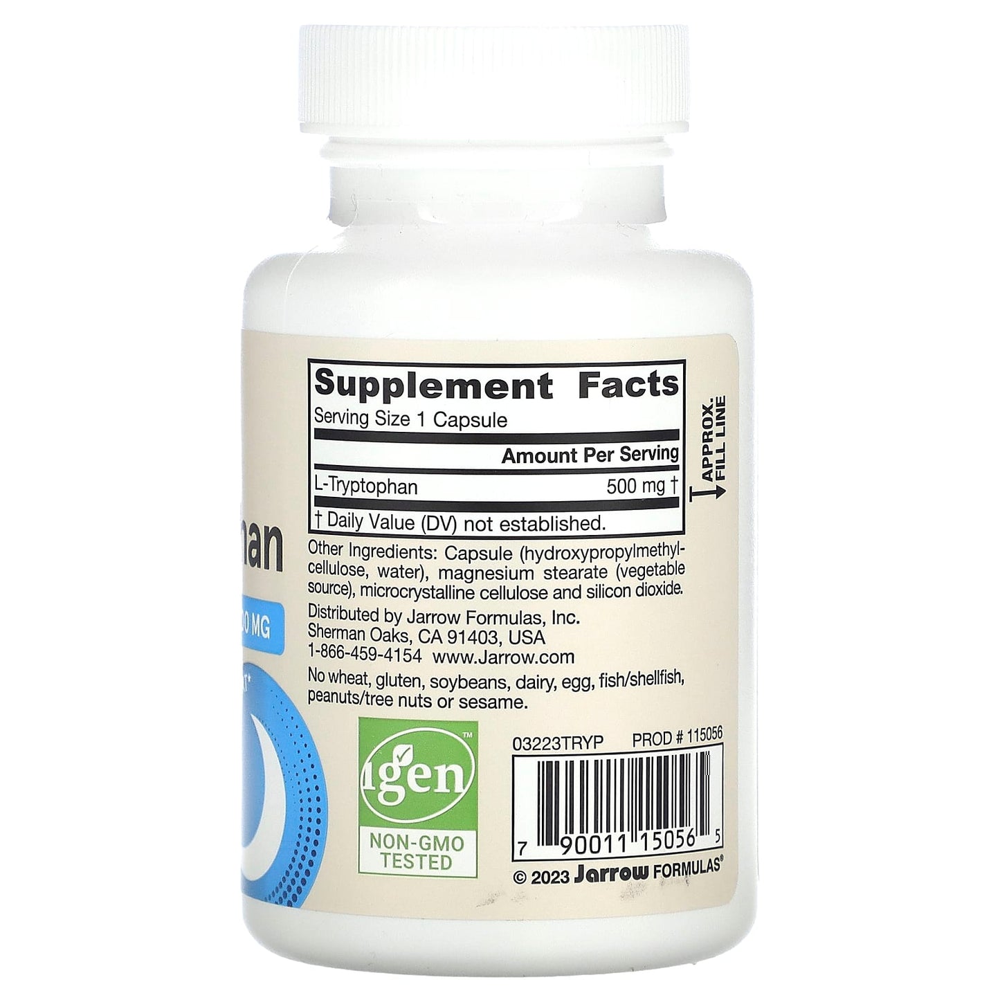 Jarrow Formulas, L-Tryptophan, 500 mg, 60 Veggie Caps UPC 790011150565 | HiLife Vitamins