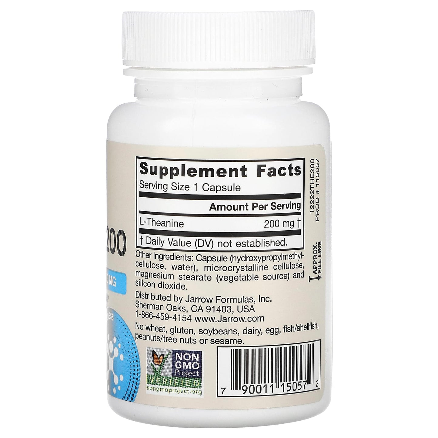 Jarrow Formulas, Theanine 200, 200 mg, 60 Veggie Caps UPC 790011150572 | HiLife Vitamins