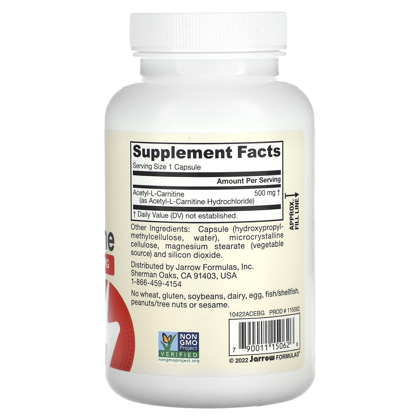 Jarrow Formulas, Acetyl L-Carnitine, 500 mg, 120 Veggie Caps UPC 790011150626 | HiLife Vitamins