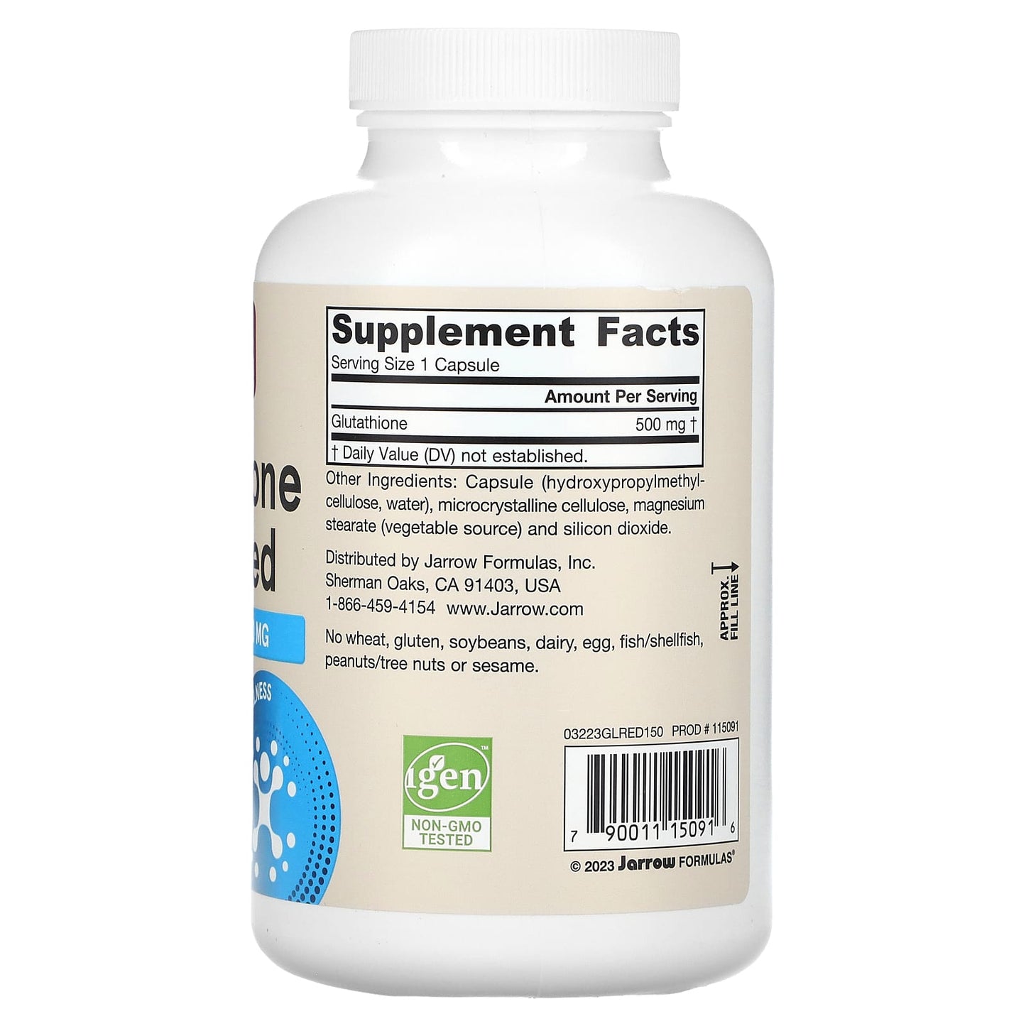 Jarrow Formulas, Glutathione Reduced, 500 mg, 150 Veggie Capsules UPC 790011150916 | HiLife Vitamins