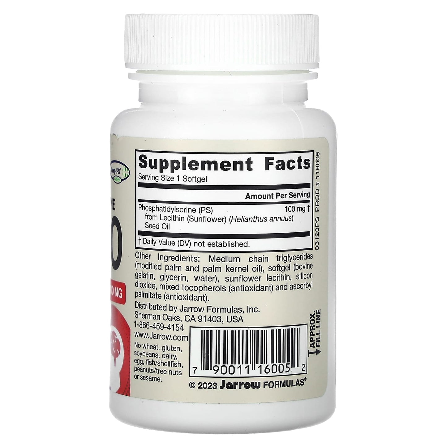 Jarrow Formulas, PS 100, Phosphatidylserine, 100 mg, 30 Softgels UPC 790011160052 | HiLife Vitamins