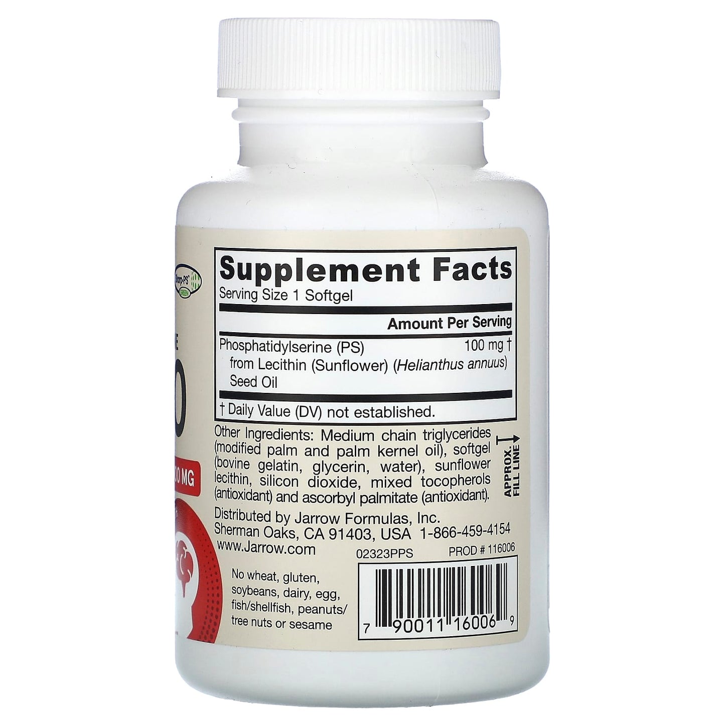 Jarrow Formulas, PS100, Phosphatidylserine, 100 mg, 60 Softgels UPC 790011160069 | HiLife Vitamins