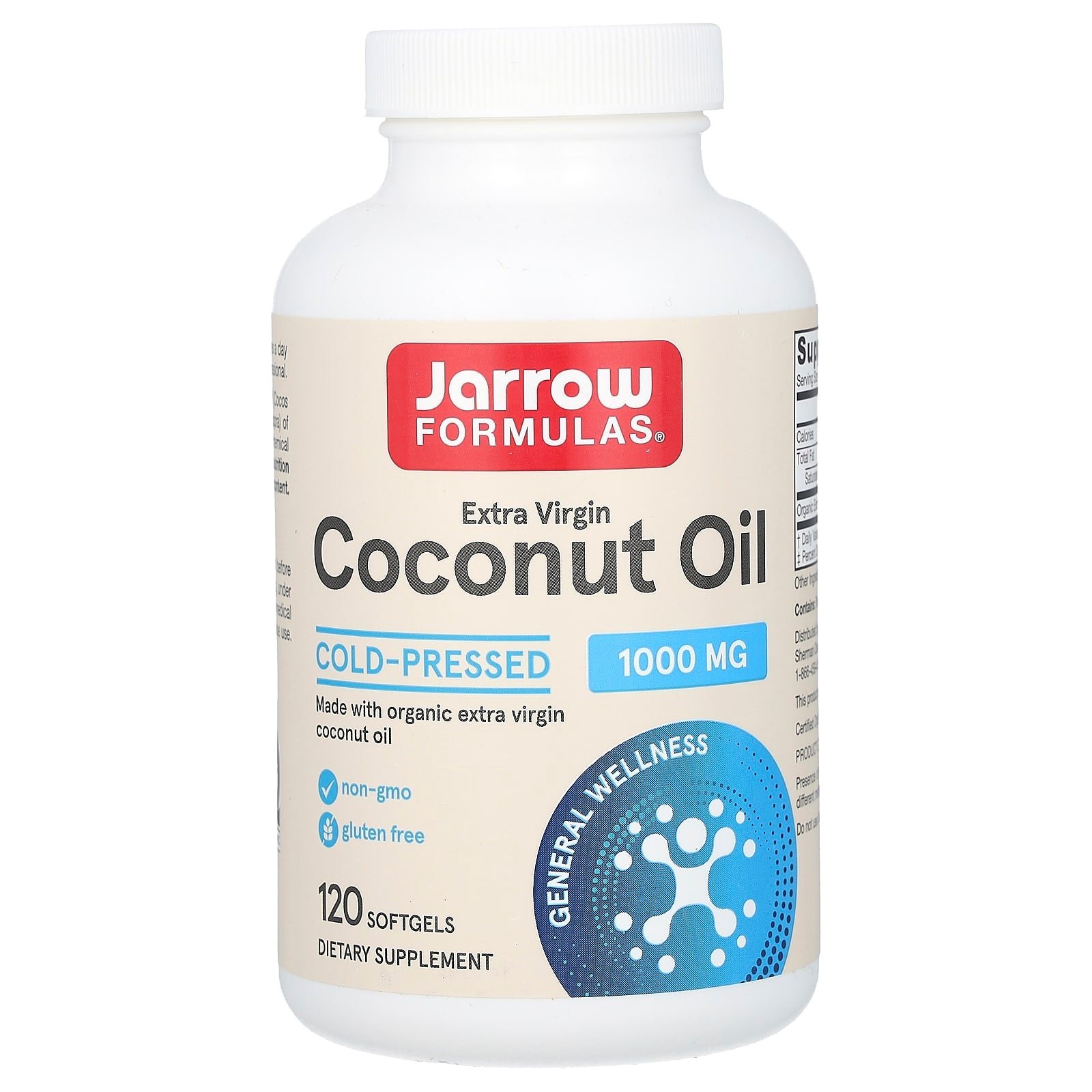 Jarrow Formulas, Coconut Oil, Extra Virgin, 1,000 mg, 120 Softgels UPC 790011160472 | HiLife Vitamins