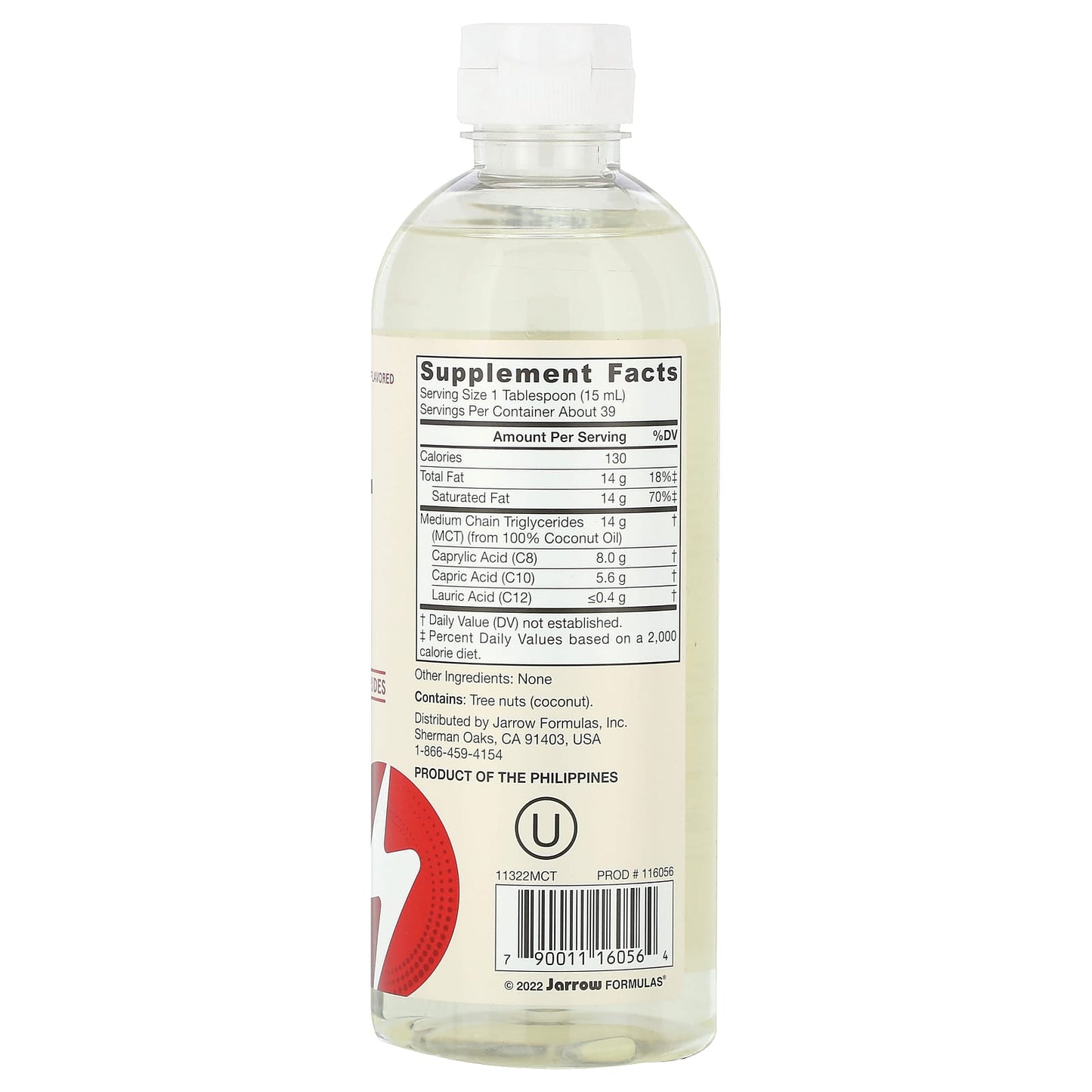 Jarrow Formulas, MCT Oil, Unflavored, Fl Oz FL OZ UPC 790011160564 | HiLife Vitamins