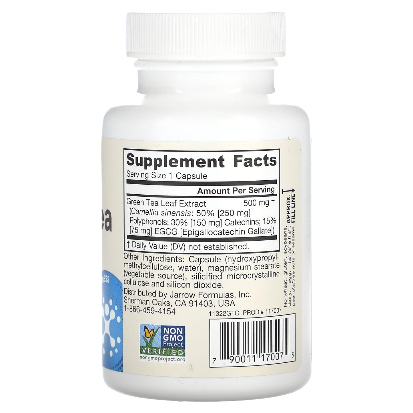 Jarrow Formulas, Green Tea, 500 mg, 100 Veggie Caps UPC 790011170075 | HiLife Vitamins