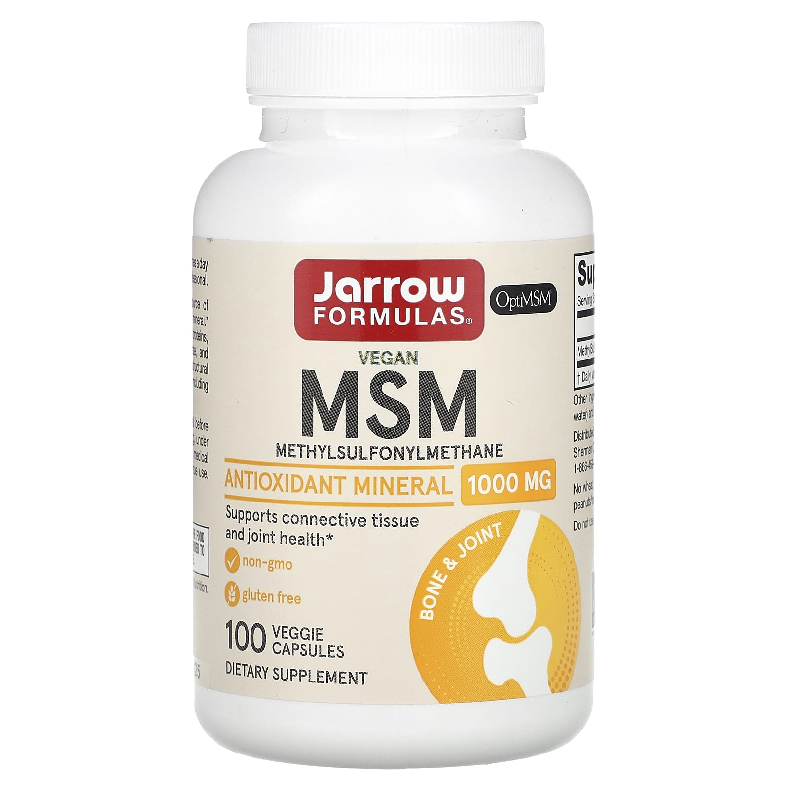 Jarrow Formulas, MSM, 1,000 mg, 100 Veggie Caps UPC 790011190110 | HiLife Vitamins