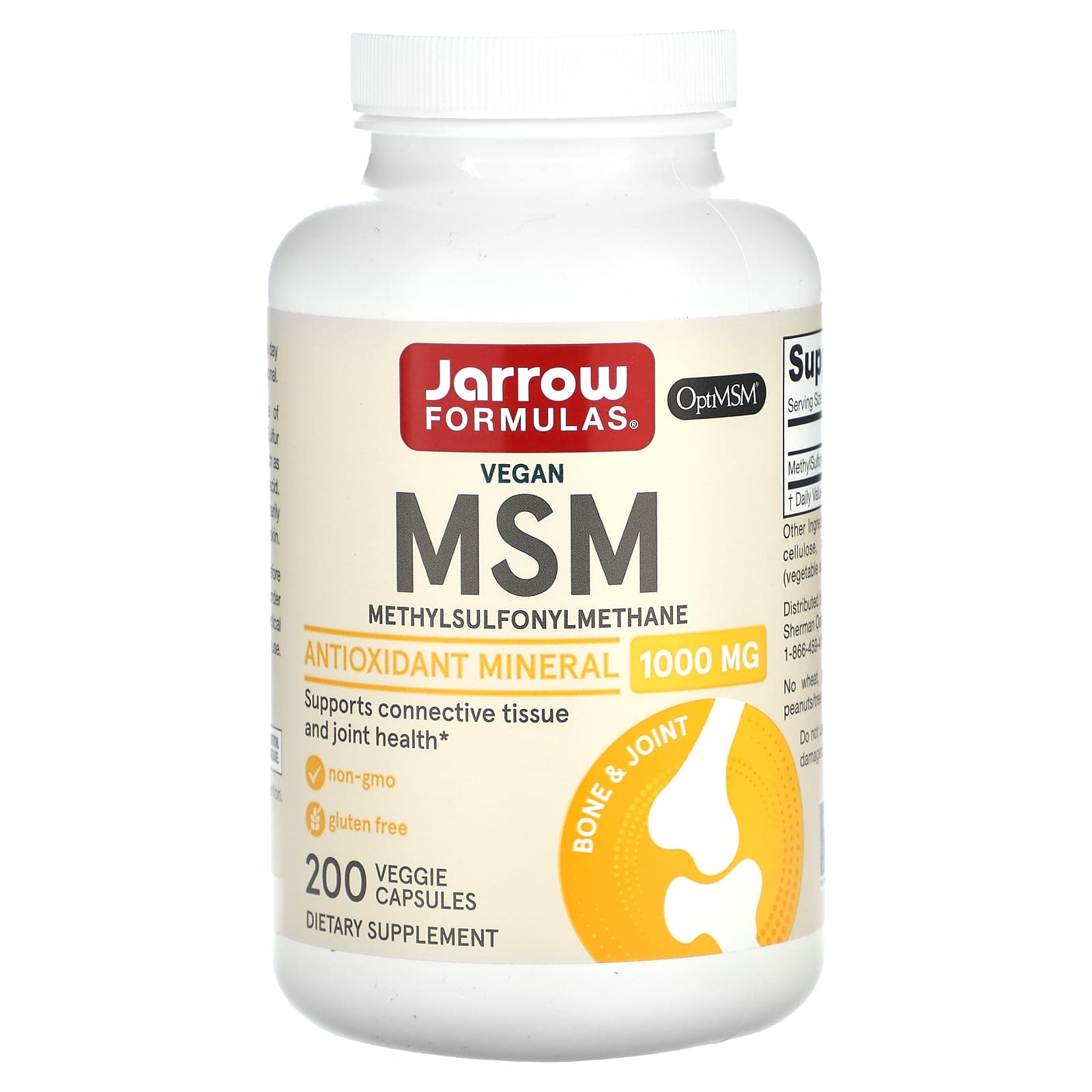 Jarrow Formulas, MSM, 1,000 mg, 200 Veggie Caps UPC 790011190134 | HiLife Vitamins