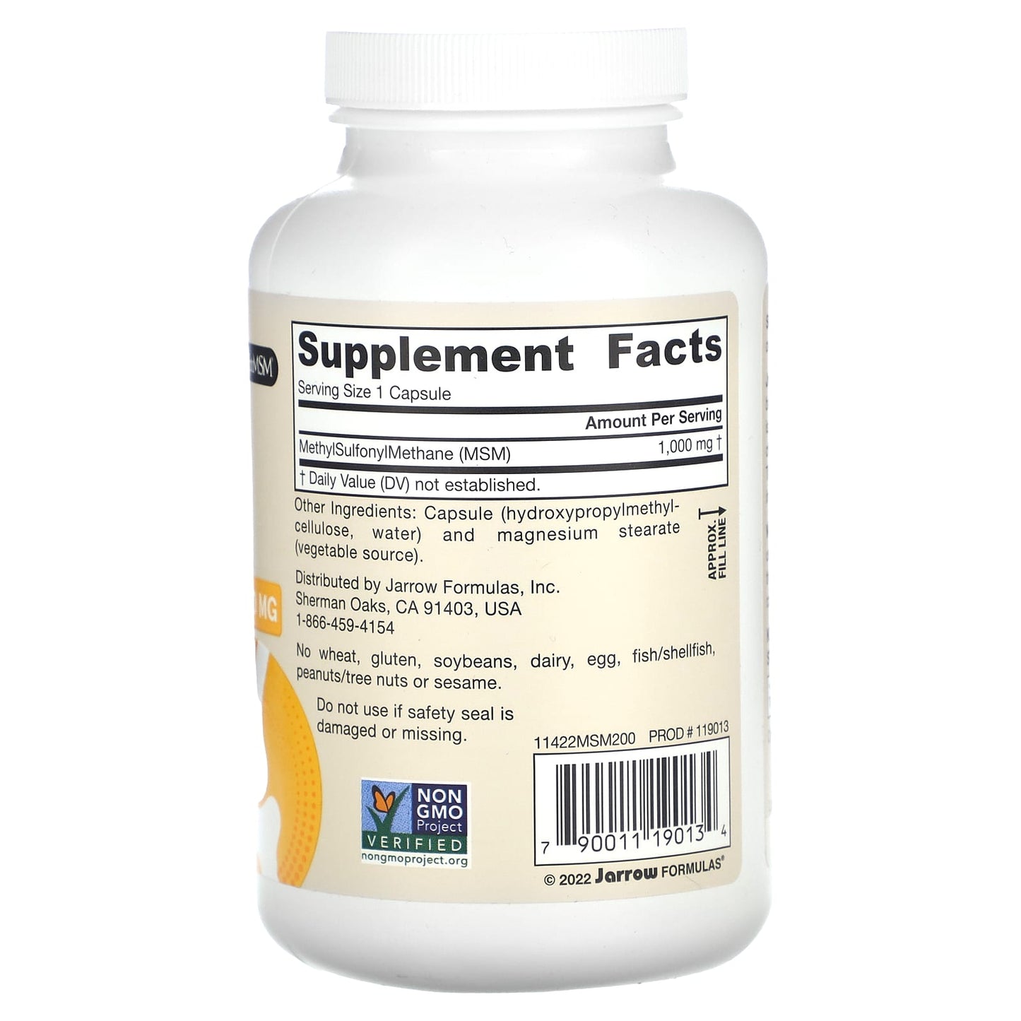 Jarrow Formulas, MSM, 1,000 mg, 200 Veggie Caps UPC 790011190134 | HiLife Vitamins