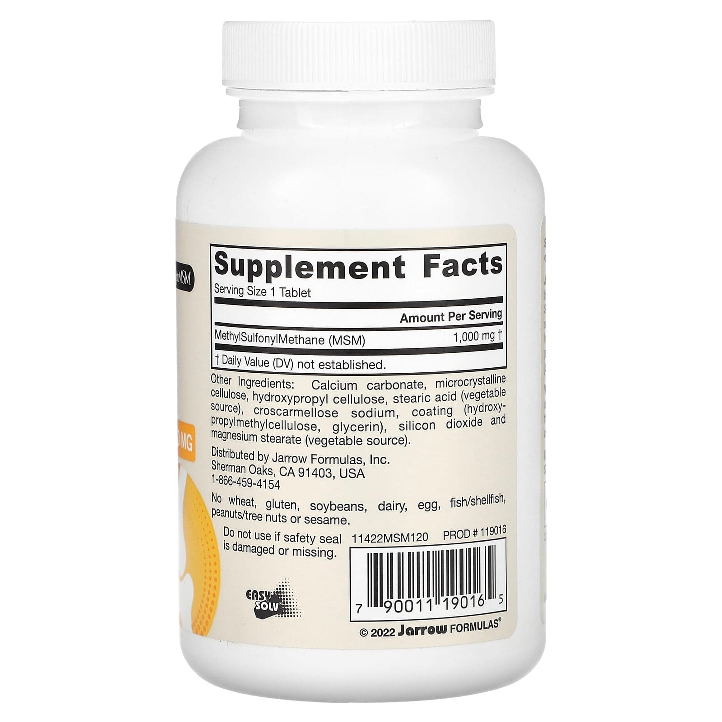 Jarrow Formulas, MSM, 1,000 mg, 120 Capsules UPC 790011190165 | HiLife Vitamins