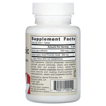 Jarrow Formulas, Alpha Lipoic Sustain with Biotin, 60 Tablets UPC 790011200109 | HiLife Vitamins