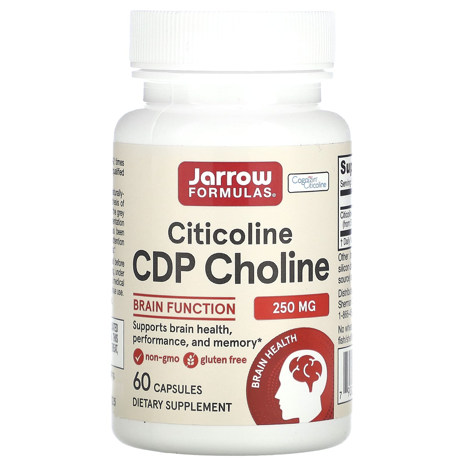 Jarrow Formulas, Citicoline, CDP Choline, 250 mg, 60 Capsules UPC 790011200123 | HiLife Vitamins