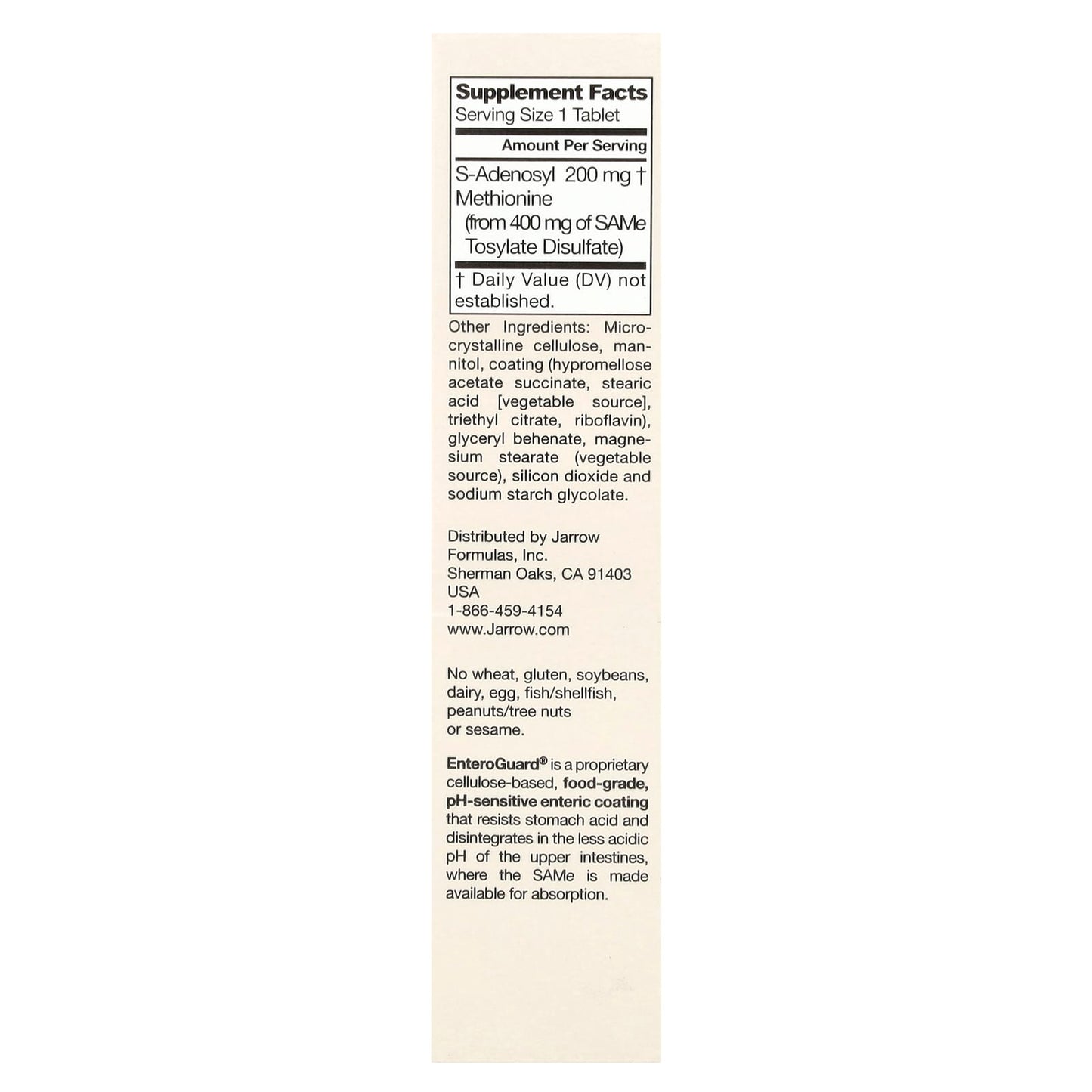 Jarrow Formulas, SAMe (Disulfate Tosylate), 200 mg, 20 Tablets UPC 790011200147 | HiLife Vitamins