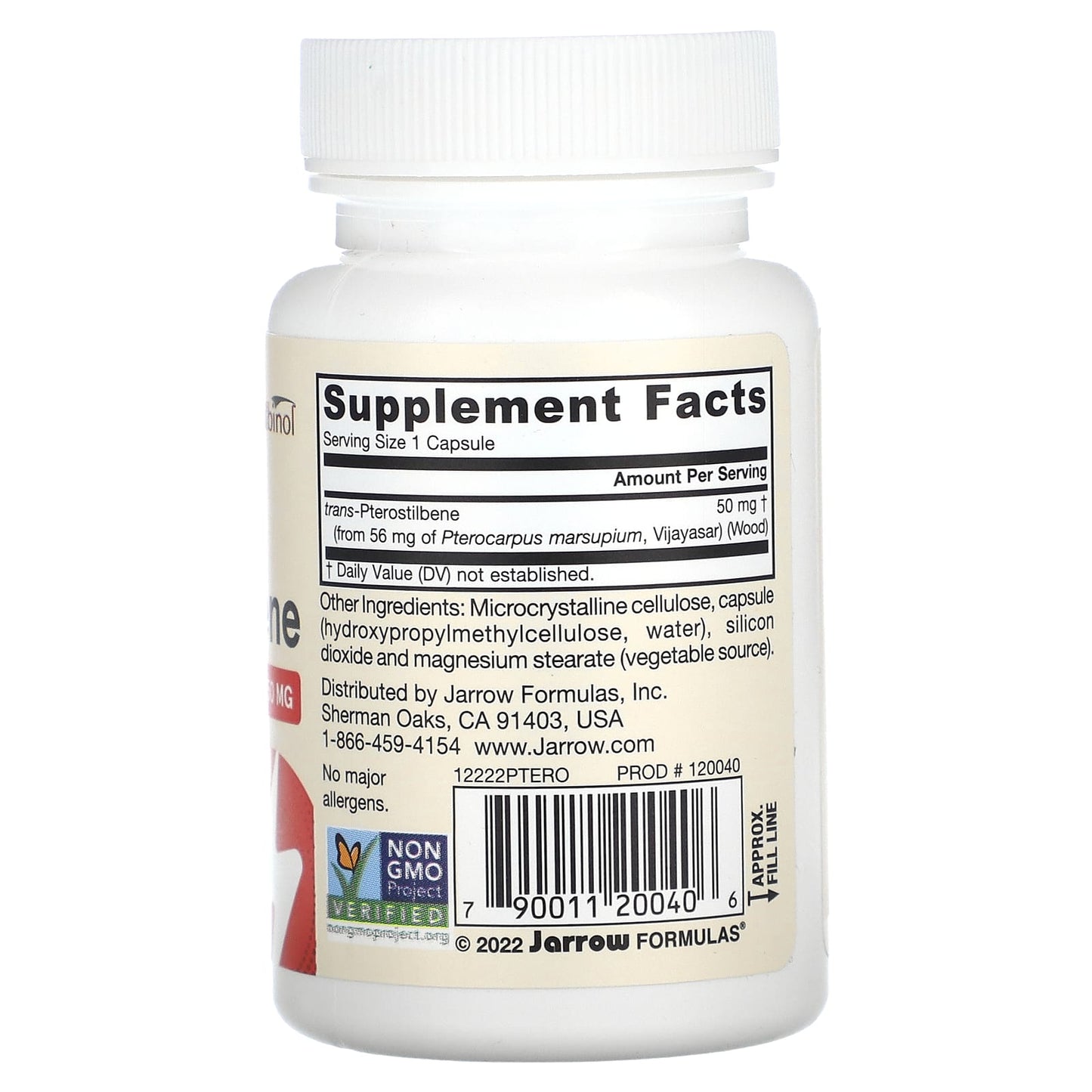 Jarrow Formulas, Trans-Pterostilbene, 50 mg, 60 Veggie Caps UPC 790011200406 | HiLife Vitamins