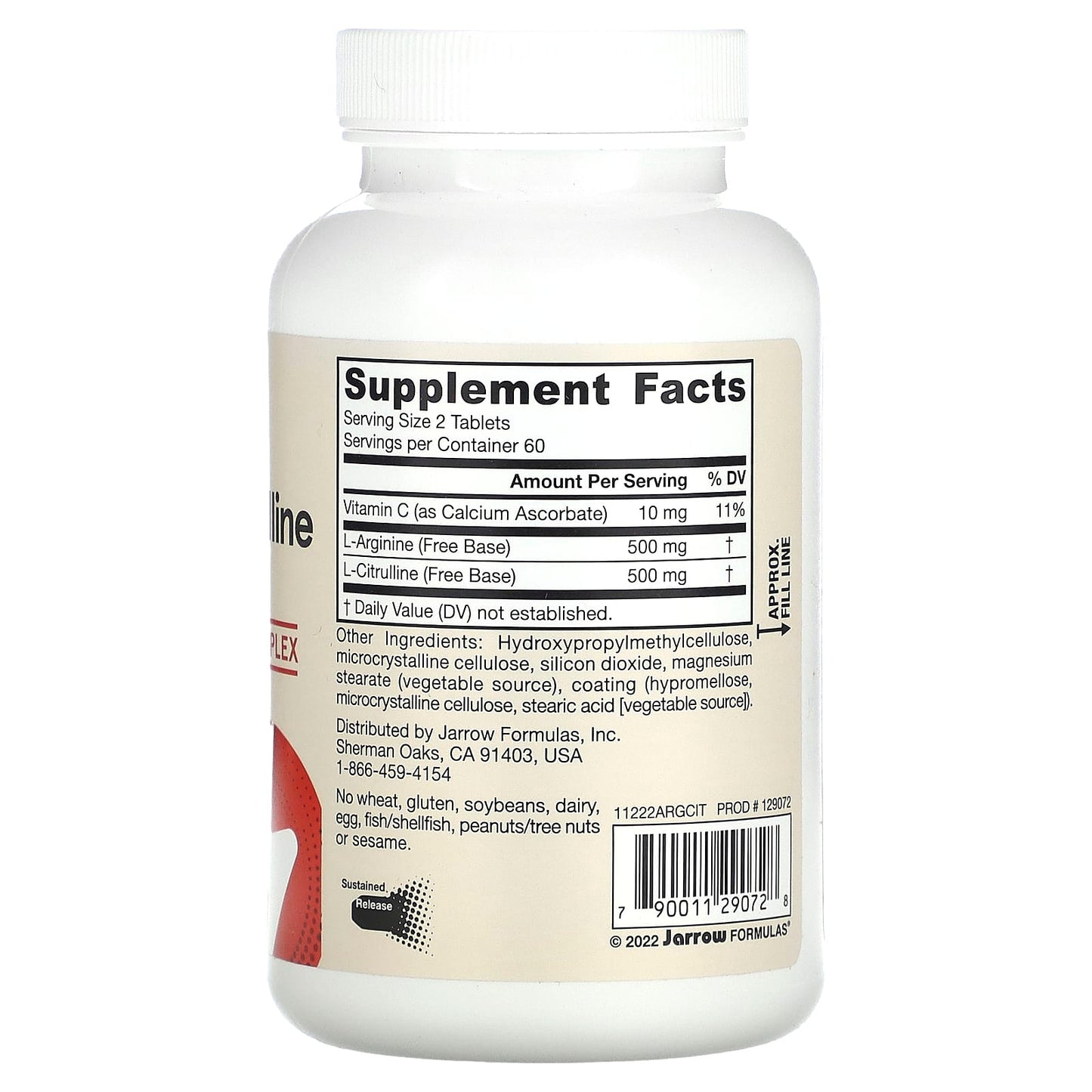 Jarrow Formulas, Arginine-Citrulline Sustain, 120 Tablets UPC 790011290728 | HiLife Vitamins