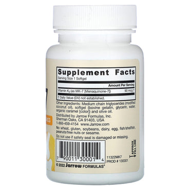 Jarrow Formulas, MK-7, 90 mcg, 60 Softgels UPC 790011300014 | HiLife Vitamins