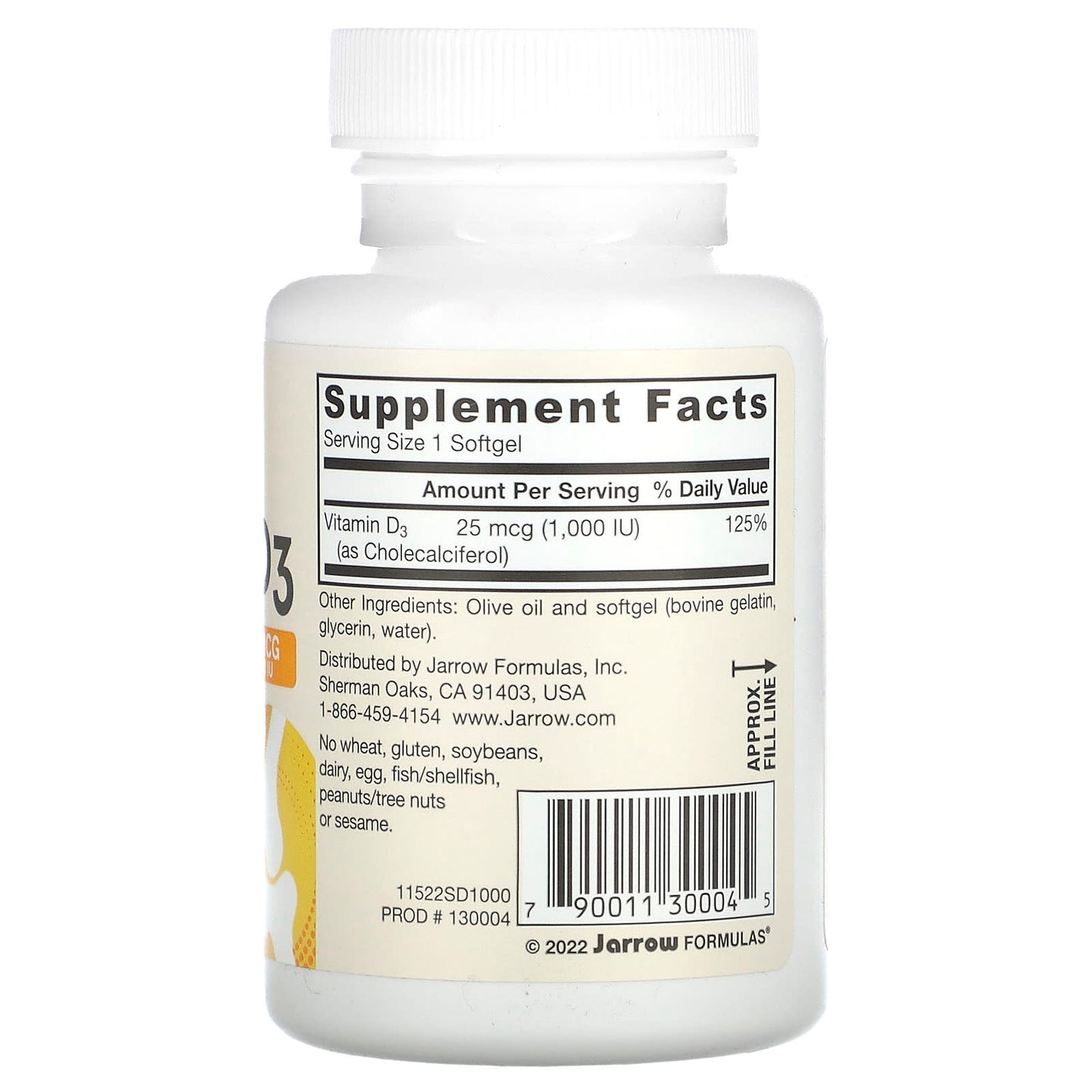 Jarrow Formulas, Vitamin D3, Cholecalciferol, 25 mcg, 200 Softgels UPC 790011300045 | HiLife Vitamins