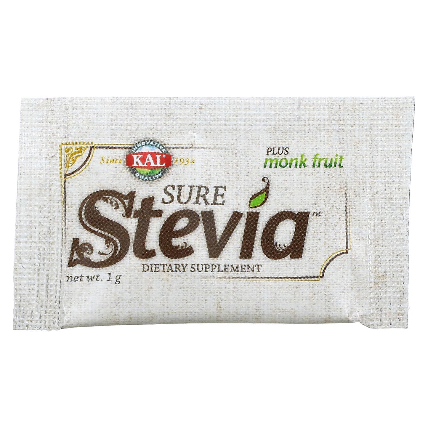 Kal, Sure Stevia, Plus Monk Fruit, 100 Packets, 3.5 oz (100 g) UPC 021245103264 | HiLife Vitamins