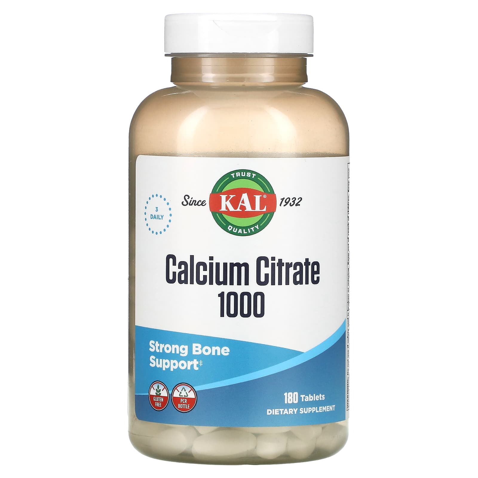Kal, Cal Citrate 1000 mg, 180 Tablets UPC 021245141266 | HiLife Vitamins