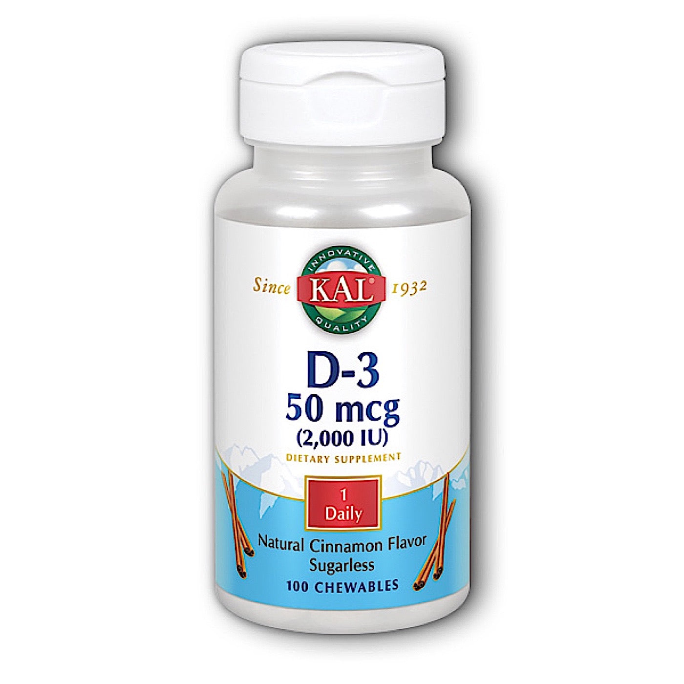 Kal, D-3 Cholecalciferol Cinnamon 2000iu, 100 Chewables UPC 021245173137 | HiLife Vitamins