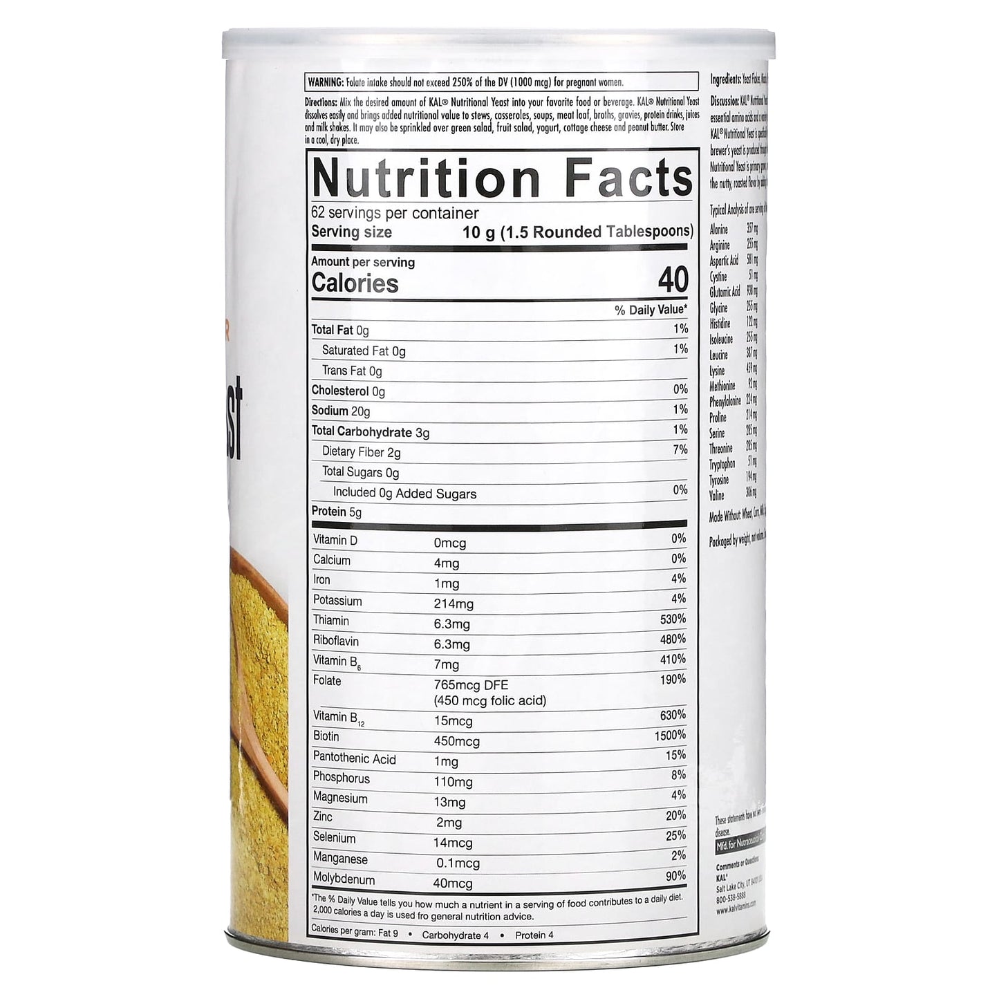 Kal, Yeast Nutritional Flakes, 22 Oz UPC 021245380108 | HiLife Vitamins
