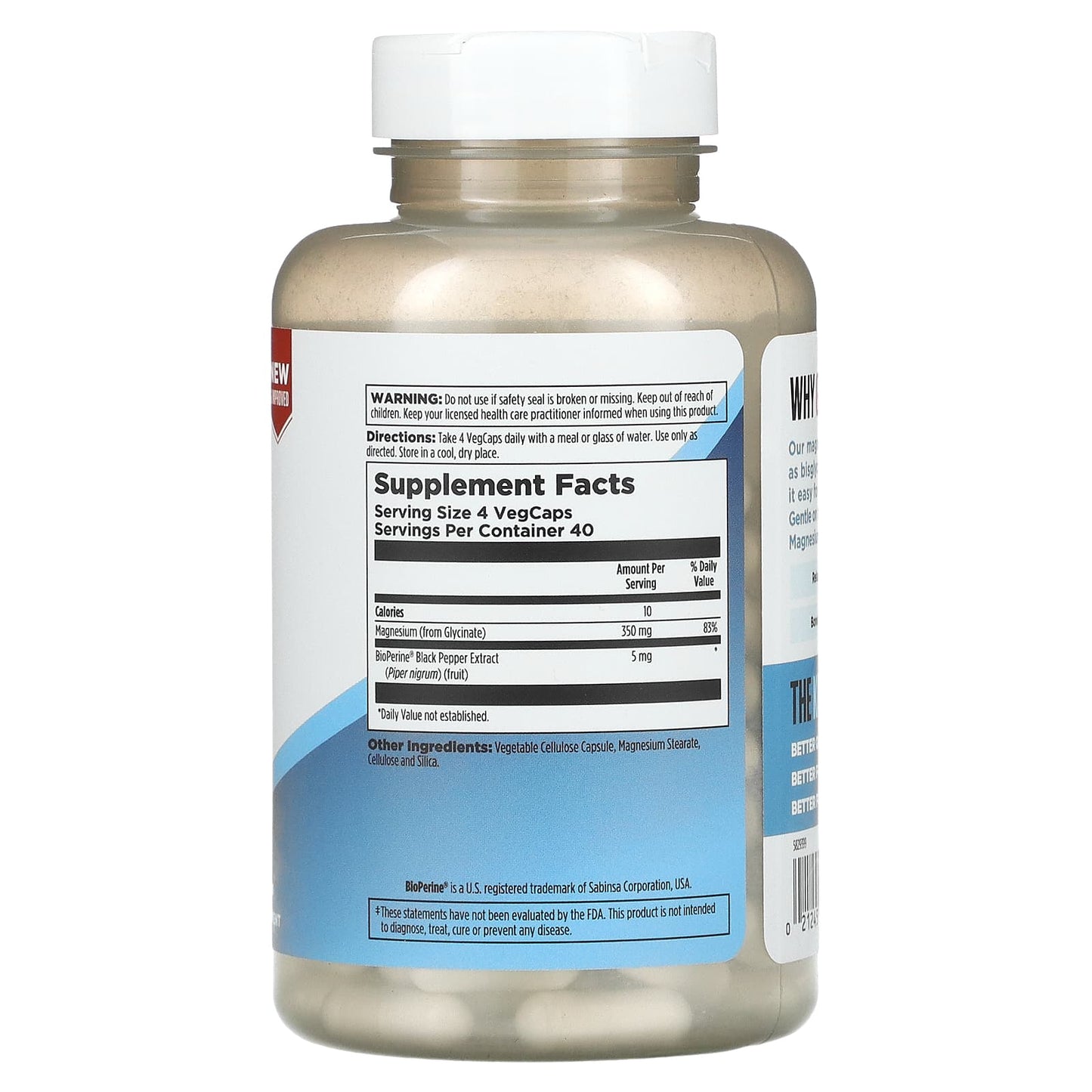 Kal, Magnesium Glycinate 350 mg, 160 VegCaps UPC 021245390220 | HiLife Vitamins
