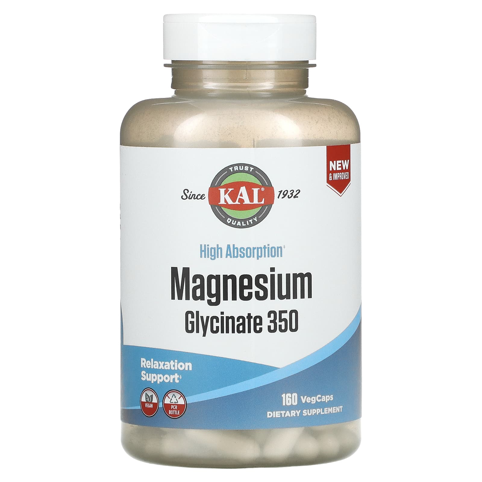 Kal, Magnesium Glycinate 350 mg, 160 VegCaps UPC 021245390220 | HiLife Vitamins