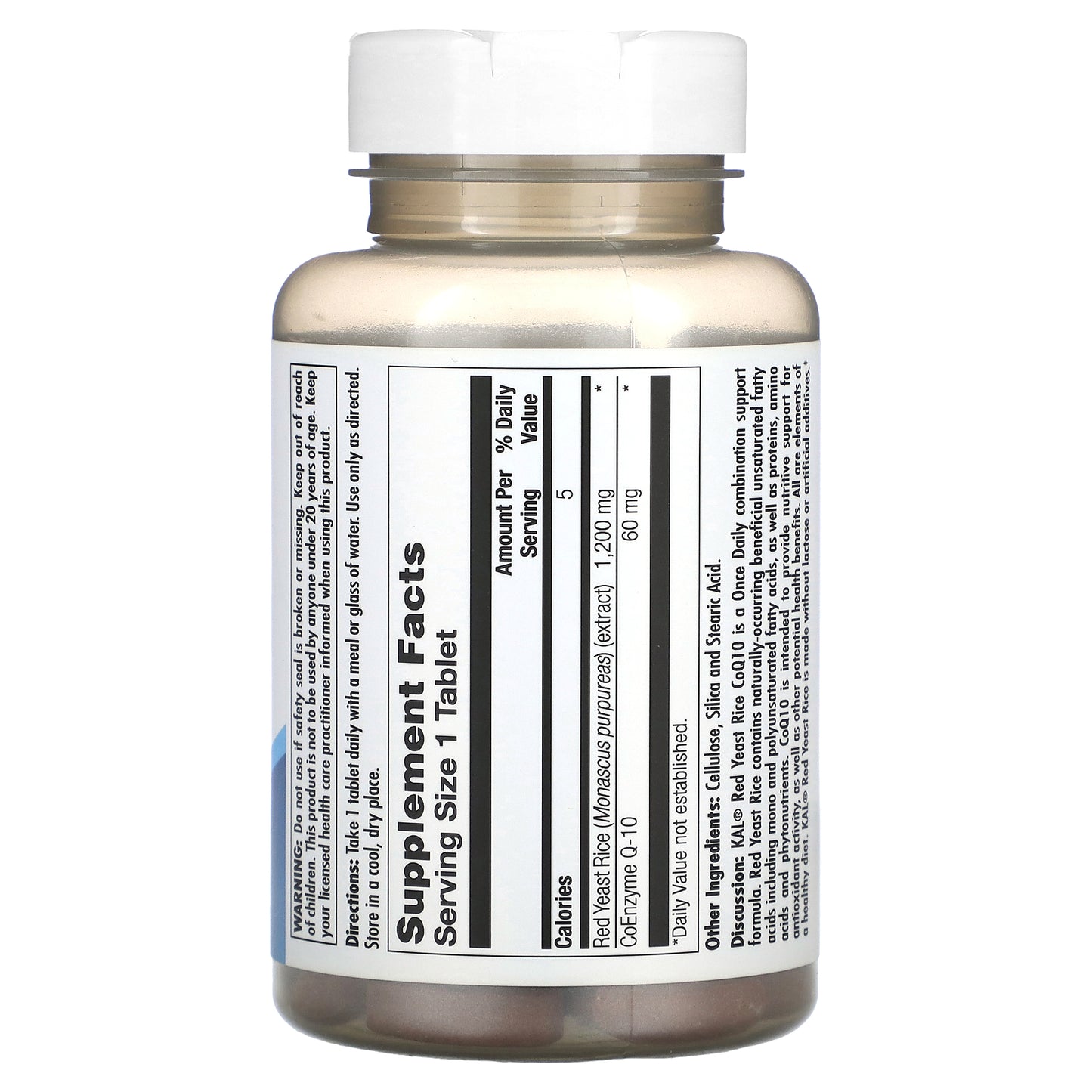 Kal, Red Yeast Rice, CoQ-10, 1,200 mg/ 60 mg, 30 Tablets UPC 021245485476 | HiLife Vitamins