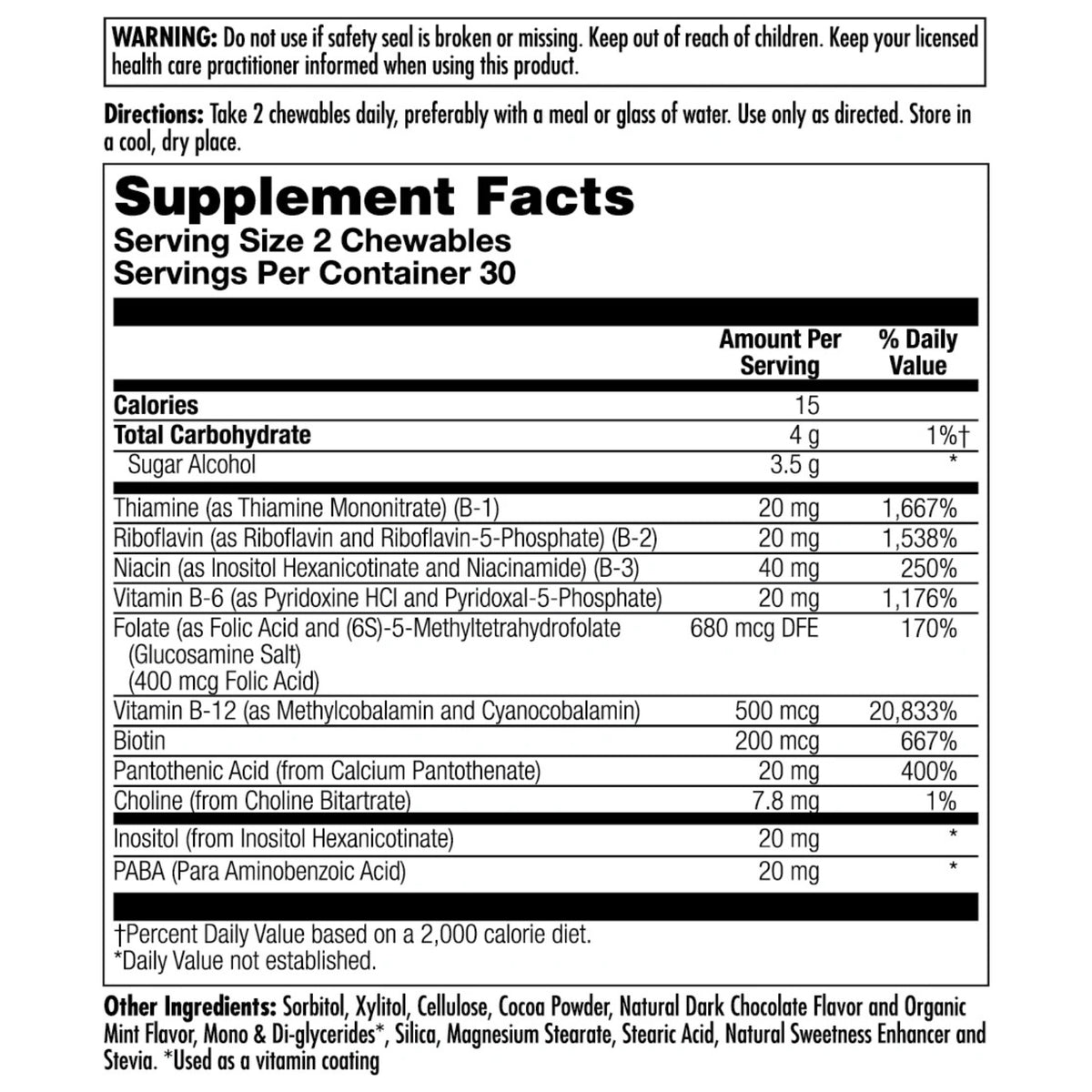 Kal, B-Complex Coenzyme Cocoa Mint, 60 Chewables UPC 021245550907 | Hilife Vitamins