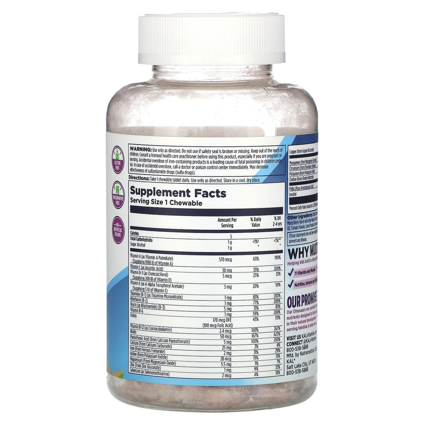 Kal, MultiSaurusMixed Berry, 120 Chewables UPC 021245602125 | HiLife Vitamins