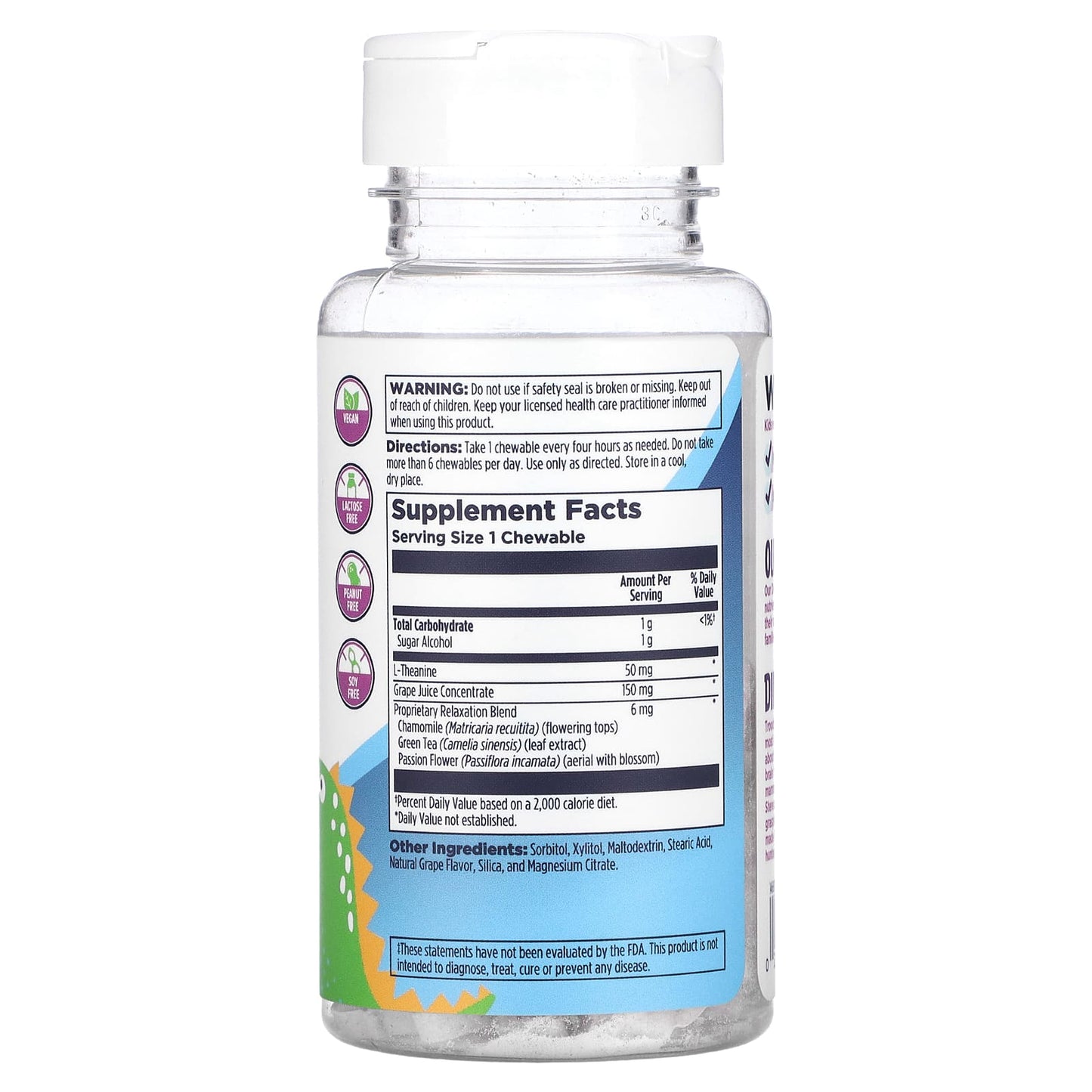 Kal, Relax-A-Saurus Grape, 30 Chewables UPC 021245602217 | HiLife Vitamins