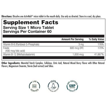 Kal, B-6 B-12 Folic Acid Activmelt, 60 Lozenges UPC 021245651857 | Hilife Vitamins