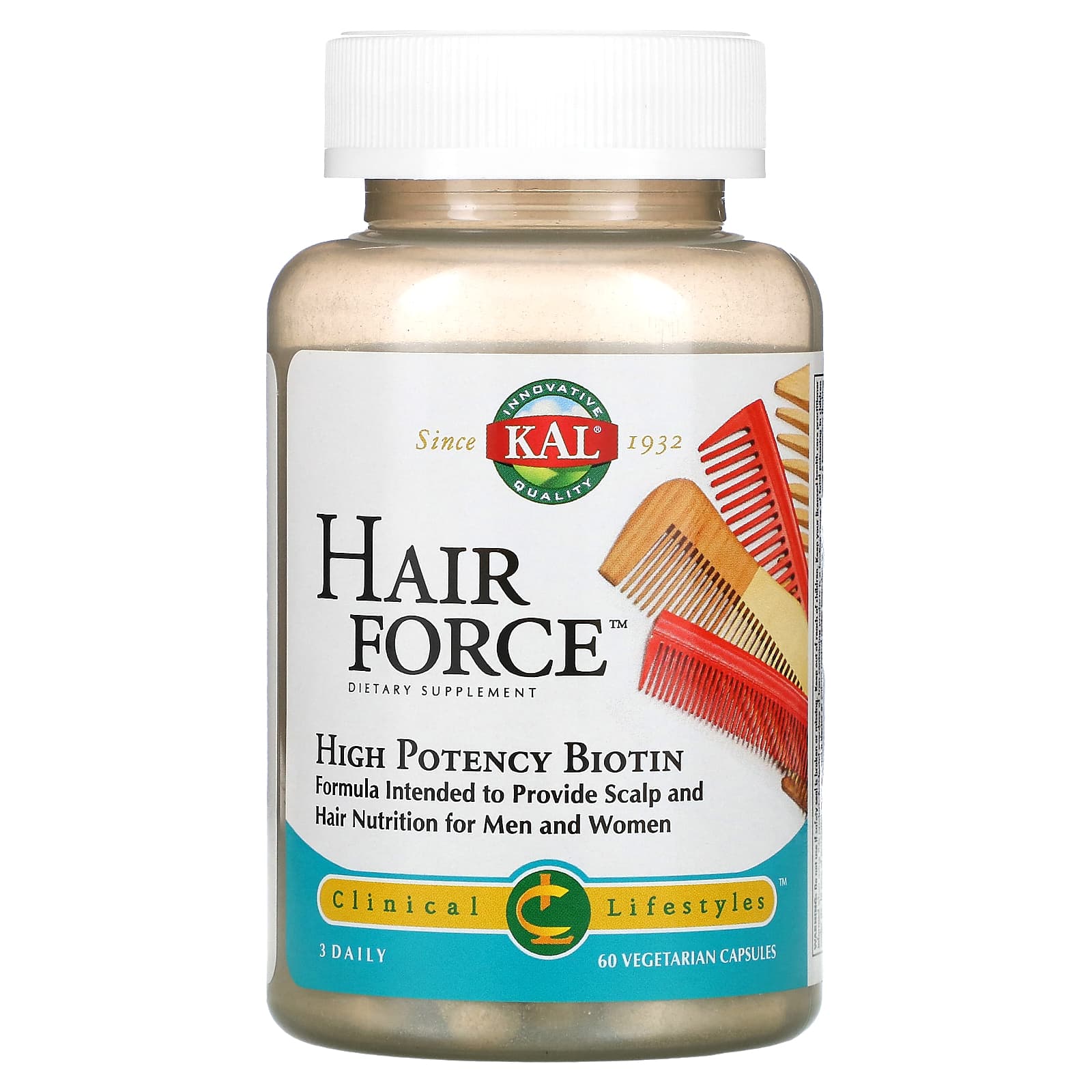 Kal, Hair Force, High Potency Biotin, 60 Vegetarian Capsules UPC 021245723080 | HiLife Vitamins